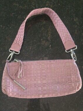 Vintage Elliott Lucca Pink Woven Leather Mini Shoulder Bag Baguette Y2K